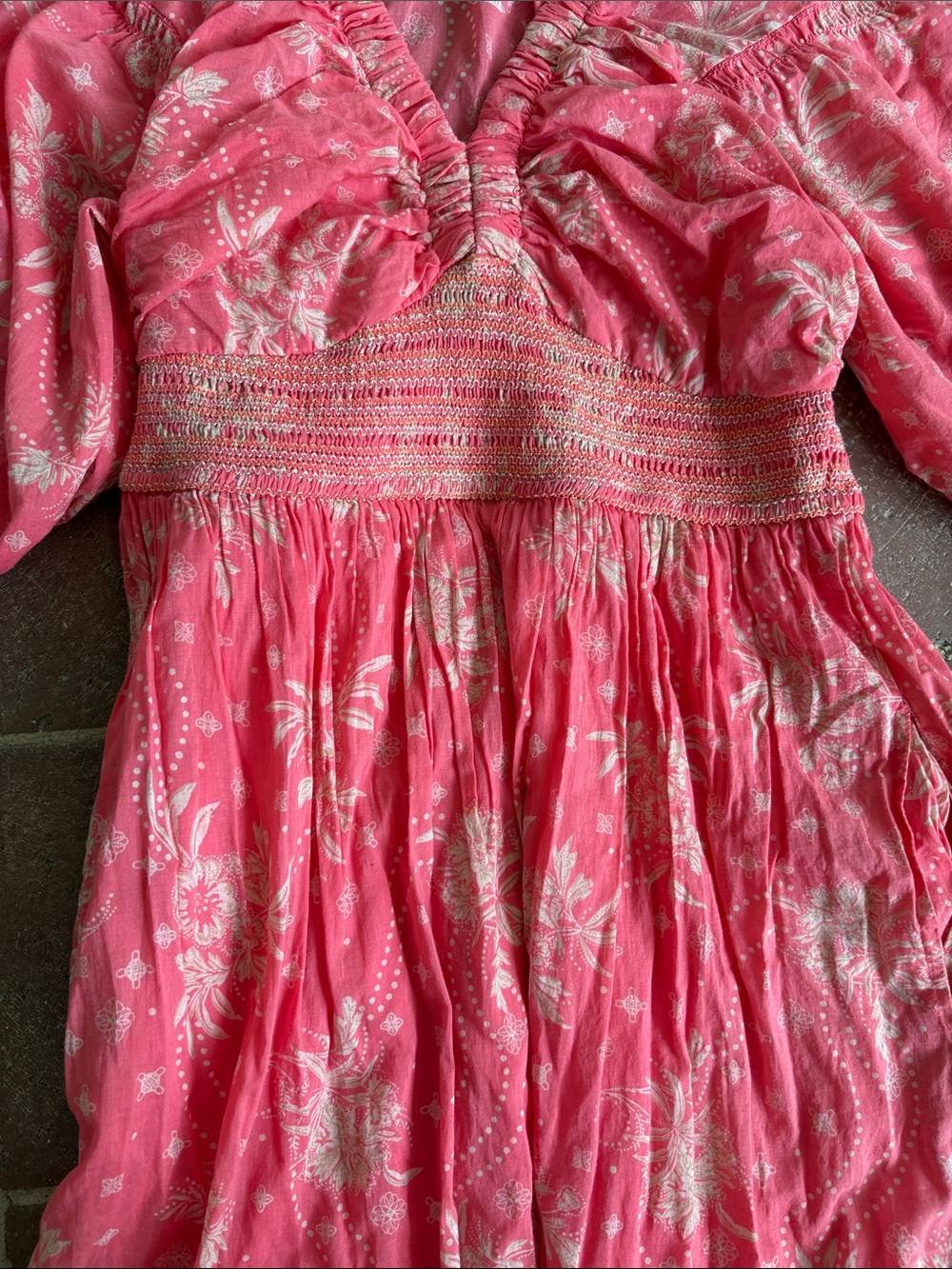 Free People Coral-Pink Floral Maxi Dress with Puff Sleeves - Picture 7 of 15